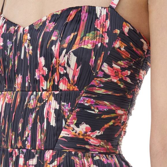 AMUR Londyn Pleated Tiered Maxi Dress Black Floral Size 8 Women's Preowned - Picture 3 of 12